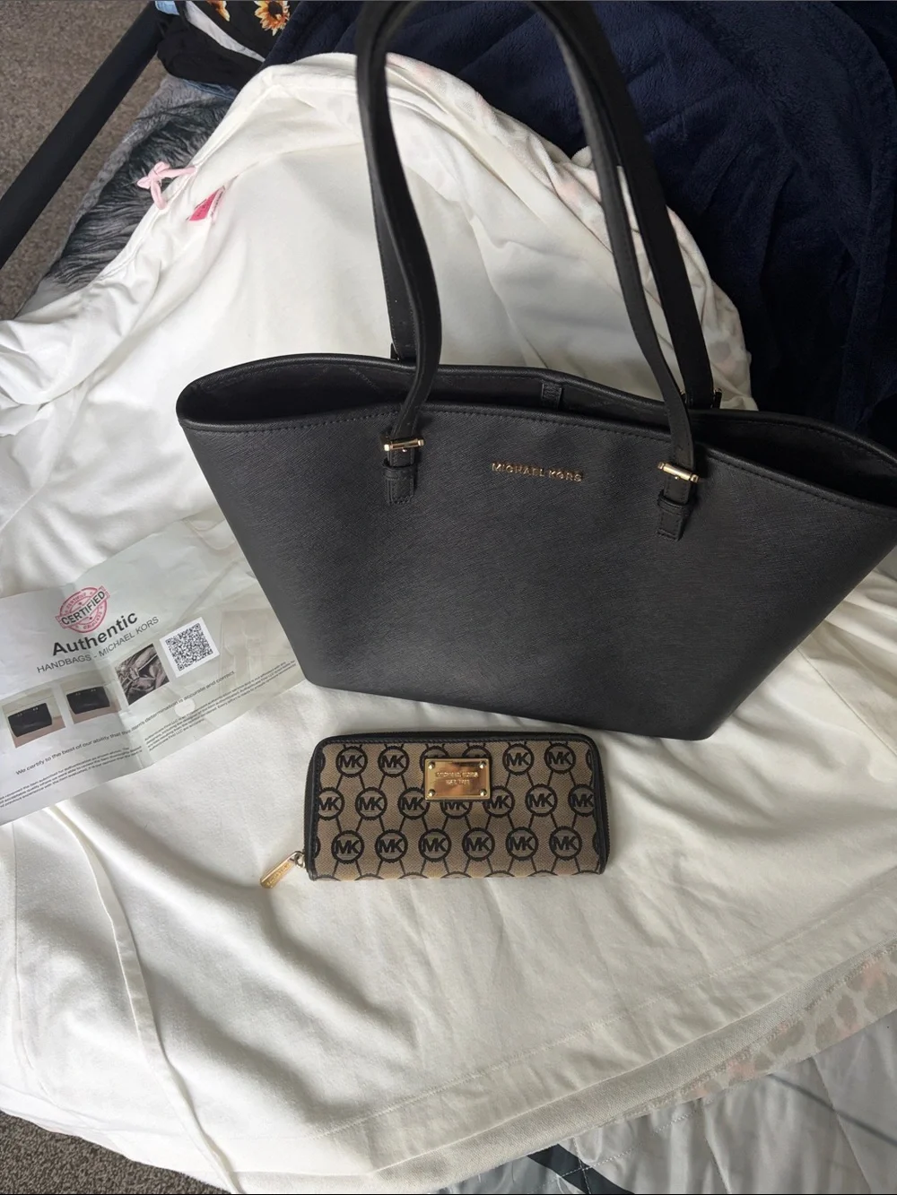 Michael Kors Black Tote with Signature MK Zip Wallet